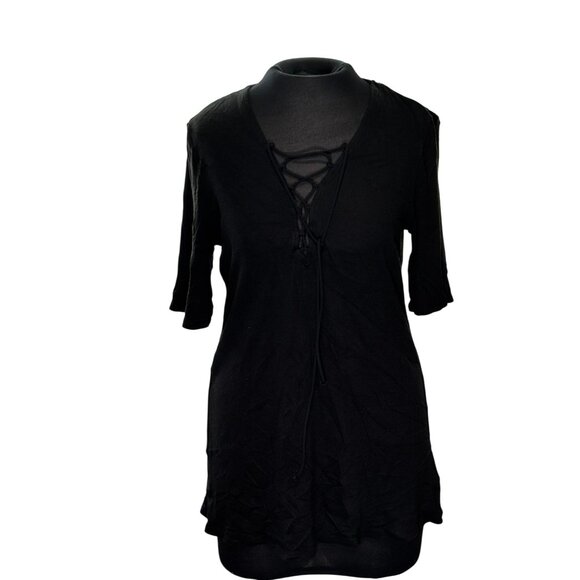 Express Black Lace-Up Tunic Top Size XL - Picture 1 of 10